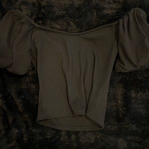 puffy sleeve off the shoulder crop top